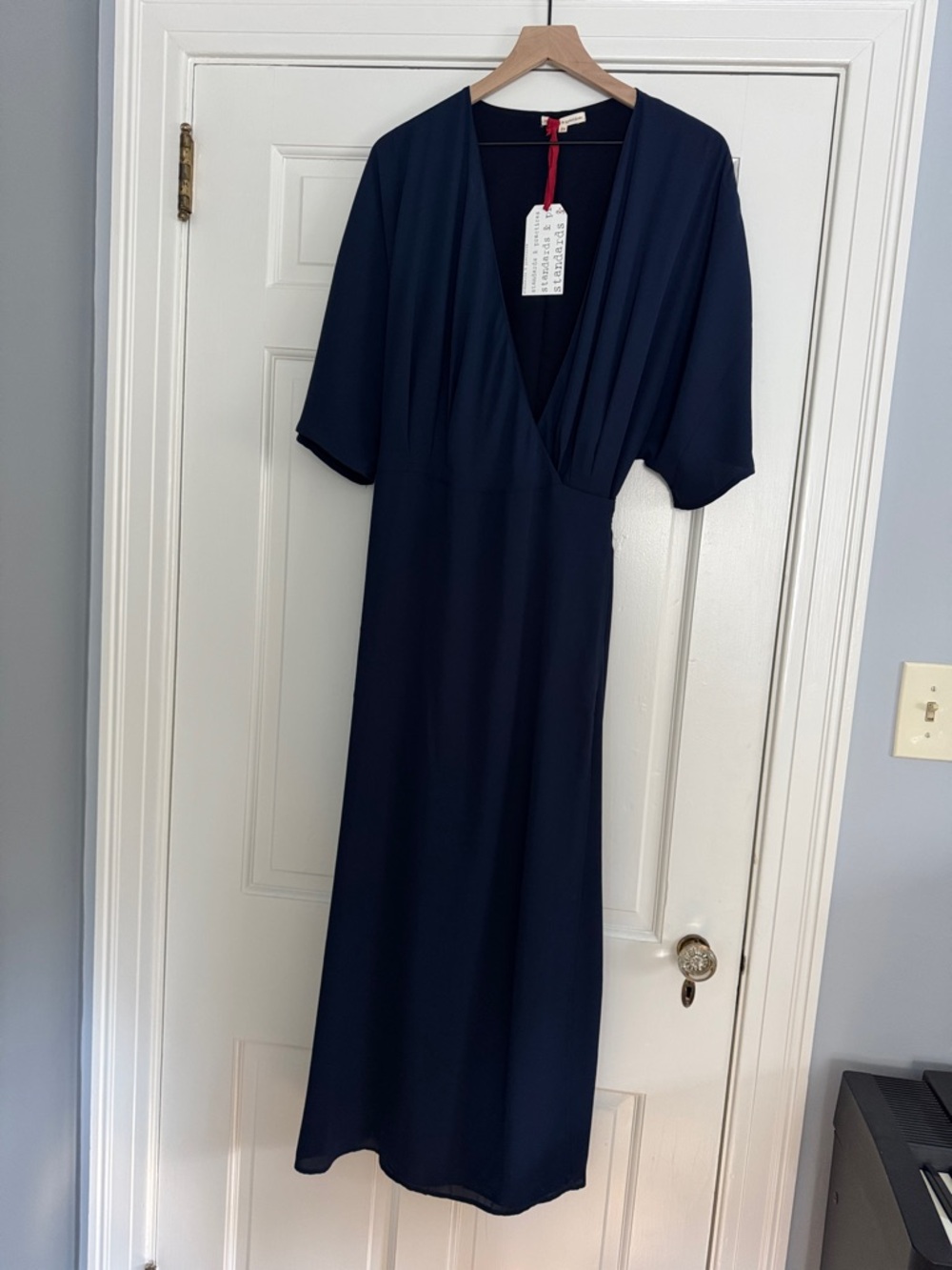 Elegant Navy Wrap Maxi Dress by Standards & Practices